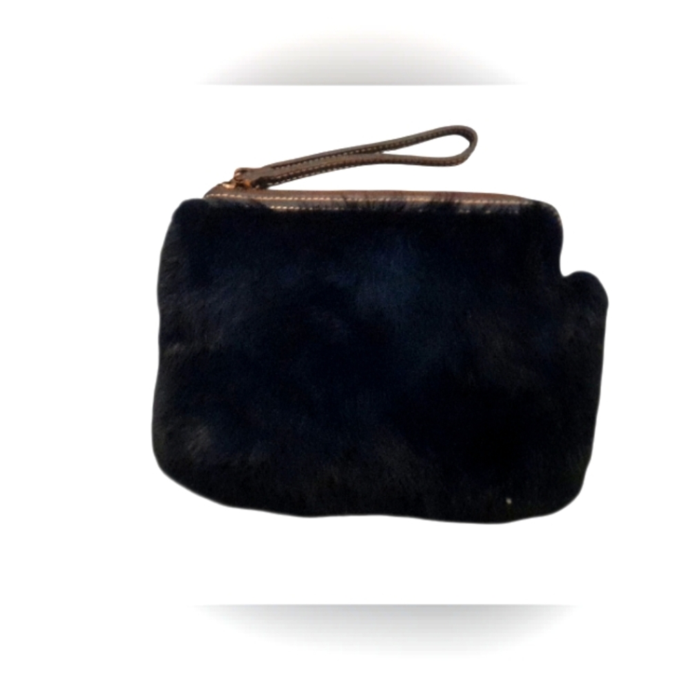 PATRICIA NASH Rabbit Fur Leather Clutch Wristlet
